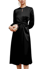 Twist Front Tie Back Long Sleeve Satin Dress