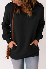 V Neck Drop Shoulder Sweatshirt With Pocket