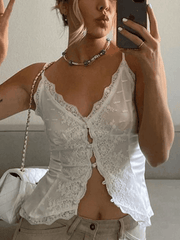 V Neck Lace Embroidery Cami Top
