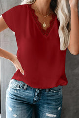 V Neck Lace Trim T-Shirt