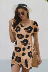 V Neck Leopard T-Shirt Dress With Twist