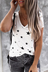 V Neck Stars Print T-Shirt