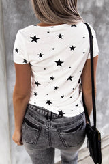 V Neck Stars Print T-Shirt