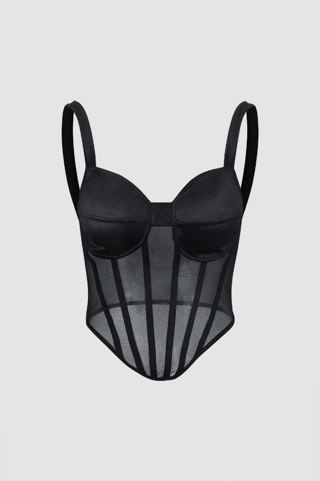 V Shape Hem Mesh Bustier Top