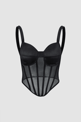 V Shape Hem Mesh Bustier Top