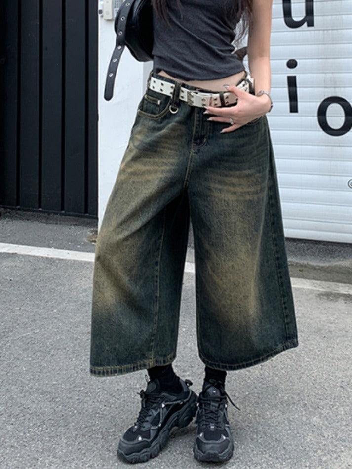 Vintage Distressed Wide Leg Denim Shorts