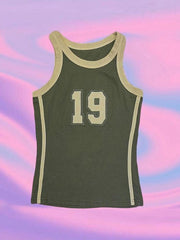 Vintage Green Number Print Slim Tank Top