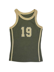 Vintage Green Number Print Slim Tank Top