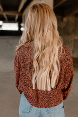 Vintage Leopard Bubble Sleeve Pullover Sweatshirt