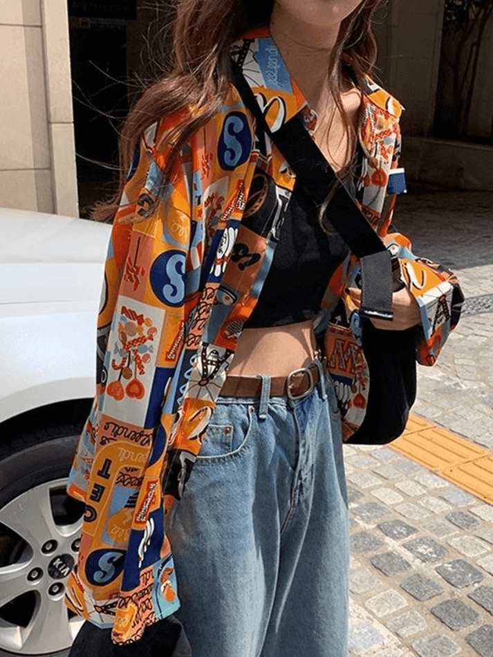 Vintage Mixed Print Long Sleeve Blouse