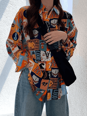 Vintage Mixed Print Long Sleeve Blouse