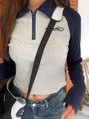 Vintage Raglan Half Zipper Long Sleeve Tee
