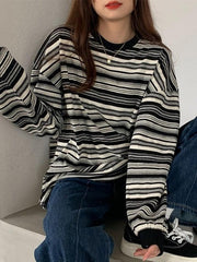Vintage Striped Crew Neck Pullover Sweater