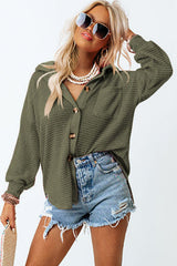 Waffle Knit Button Up Casual Shirt