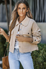 Waffle Knit Buttons Cropped Jacket With Pockets