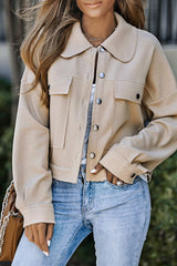 Waffle Knit Buttons Cropped Jacket With Pockets