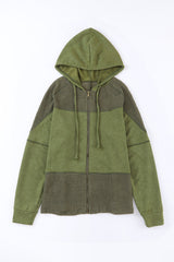 Waffle Patchwork Vintage Washed Hooded Jacket