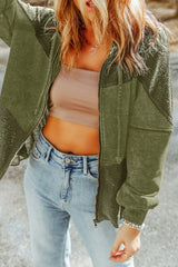 Waffle Patchwork Vintage Washed Hooded Jacket