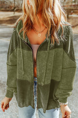 Waffle Patchwork Vintage Washed Hooded Jacket