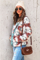 Western Aztec Buttoned Zipper Pockets Fleece Jacket