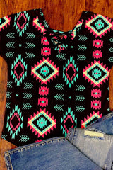 Western Fashion Aztec Print Crisscross V Neck Top