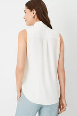 White Bow Tie V Neck Sleeveless Shirt