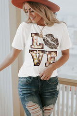 White Crew Neck Cartoon Letter Print Valentine Tee