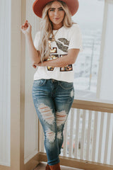 White Crew Neck Cartoon Letter Print Valentine Tee