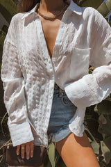 White Crinkled Plaid Textured Shirt