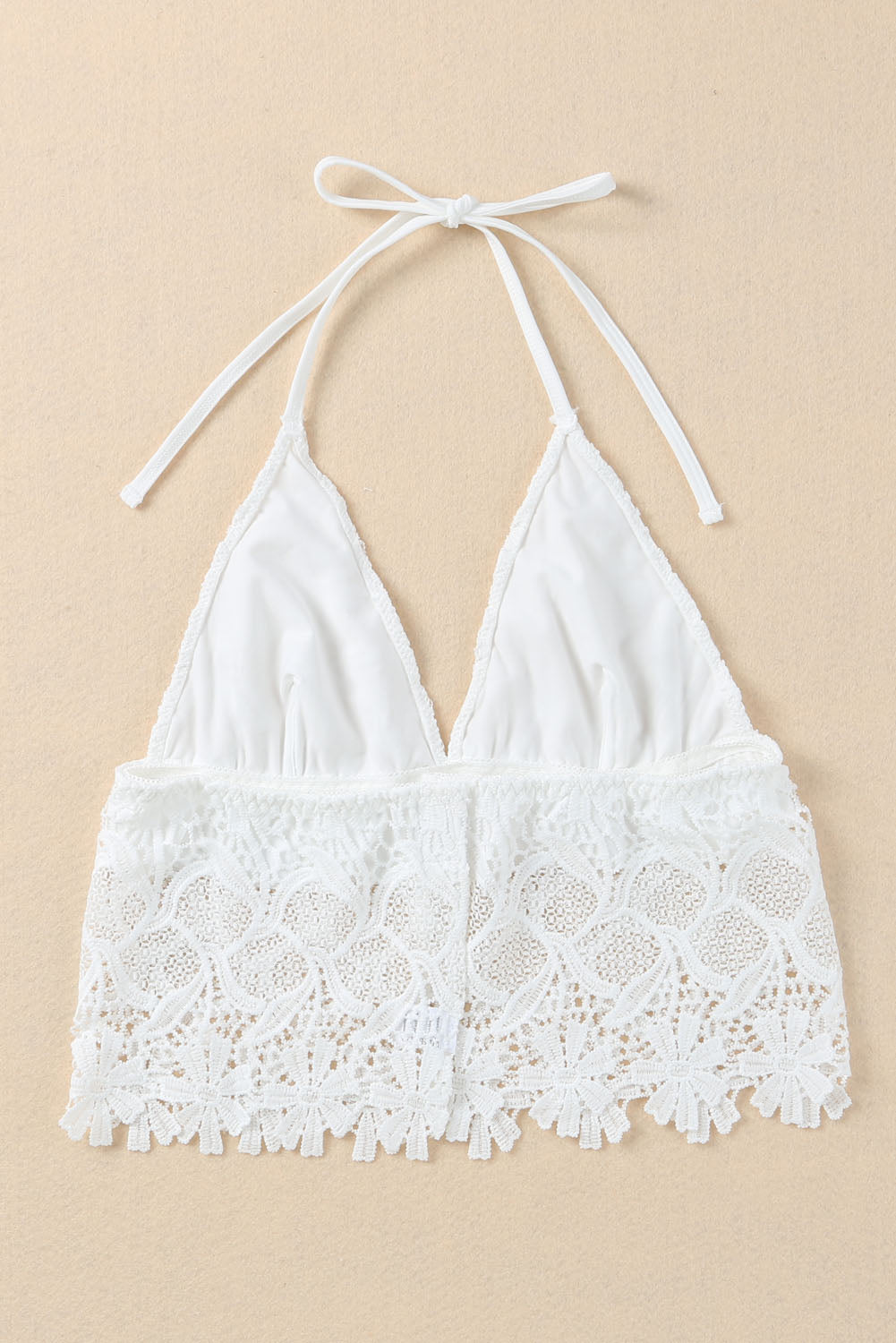 White Floral Lace Crochet Halter Backless Bralette