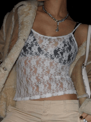 White Sheer Lace Crop Cami Top