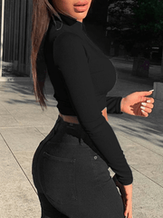 Zipper Crop Slim Knit Top