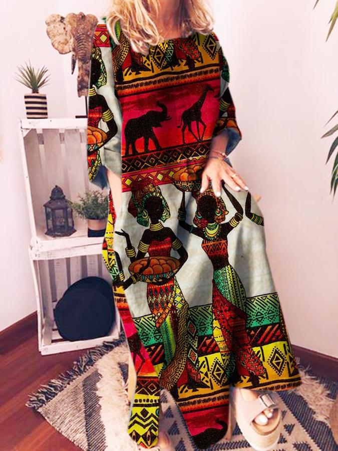 Printed Casual Graphic Shift Crew Neck Dress