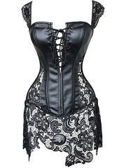 Female Lace Pu Faux Leather Zipper Roman Knot Corset Shapewear