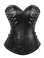 Female Pu Faux Leather Metal Chain Roman-Knot Corset Shapewear