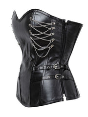 Female Pu Faux Leather Metal Chain Roman-Knot Corset Shapewear