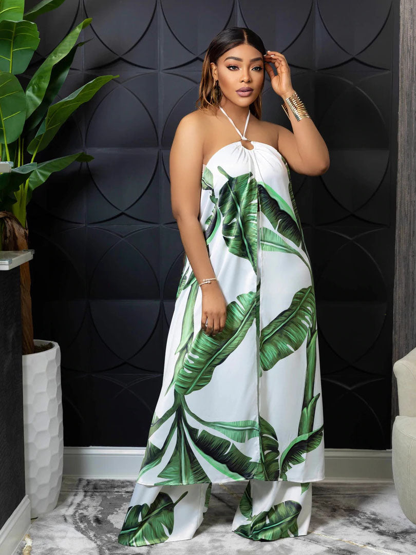 Green & White Silky 2pc Set