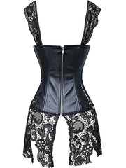Female Lace Pu Faux Leather Zipper Roman Knot Corset Shapewear