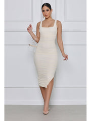 Summer Solid Color Pleated Skinny Dress