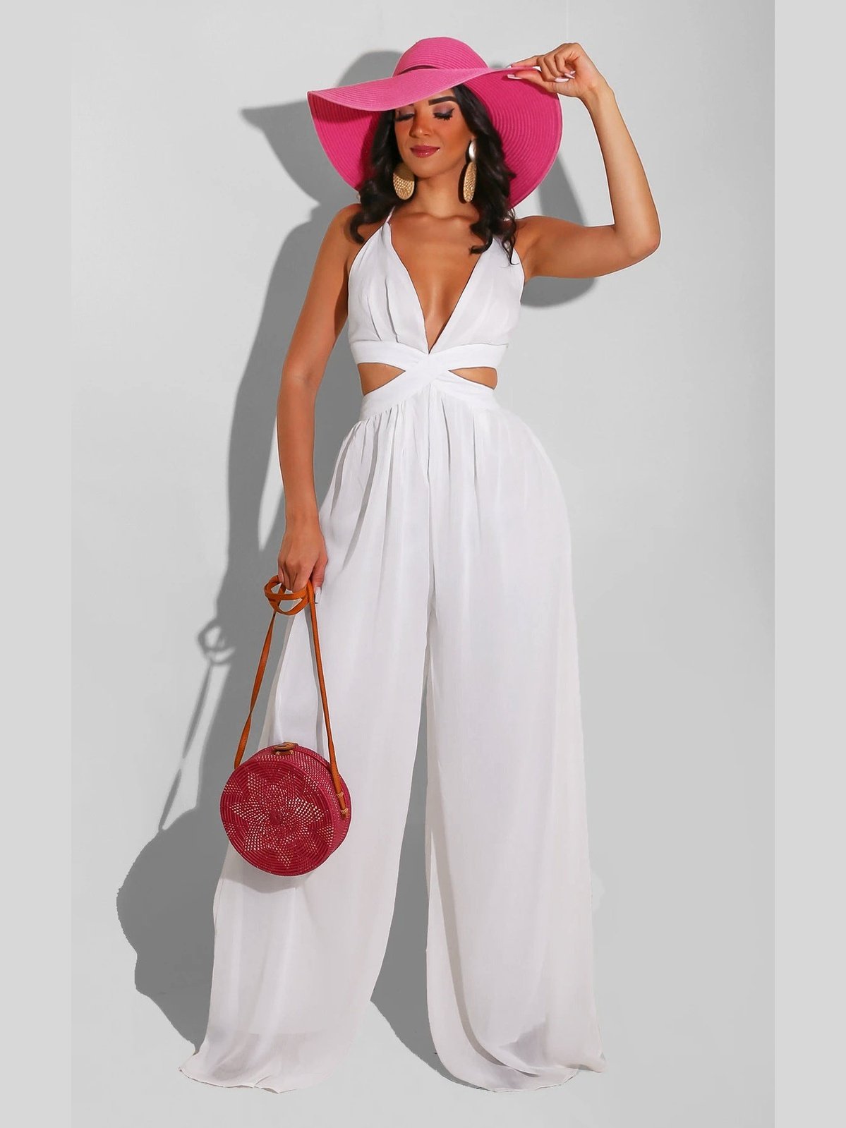 Solid Color Casual Loose Chiffon Jumpsuit