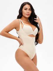 Woman Thong One-Piece Buttoned Zip Body Shaper