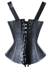 Female Pu Faux Leather Zipper Roman Knot Corset Shapewear