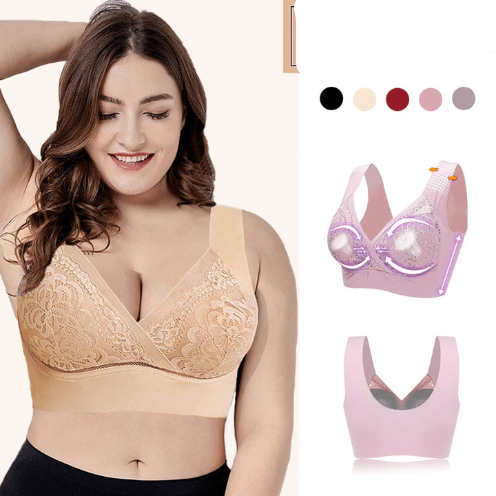 Plus Size Comfort Extra Elastic Wireless Support Lace Bra