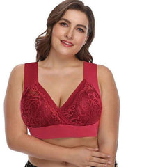 Plus Size Comfort Extra Elastic Wireless Support Lace Bra