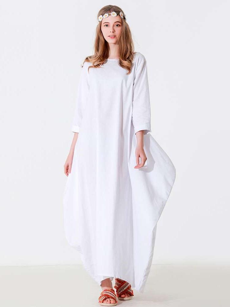 Plus Loose Round neck Pure Maxi Dresses