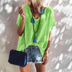 Plus Loose Pure Candy color V neck T-Shirts