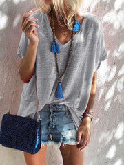 Plus Loose Pure Candy color V neck T-Shirts