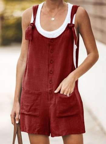 Pure Cotton Lacing Vest Jumpsuits
