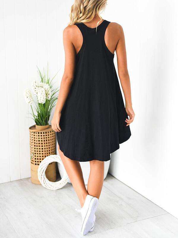 Plain U collar Sleeveless I-back Shift Dress
