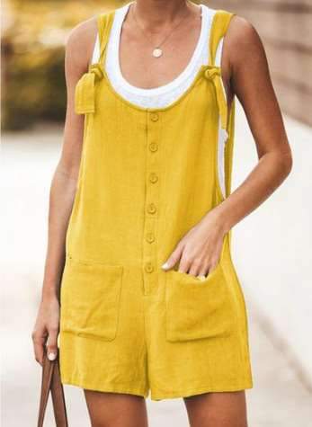 Pure Cotton Lacing Vest Jumpsuits